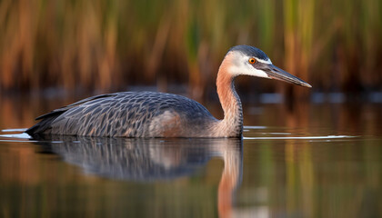 Wall Mural - A beautiful egret wades in the pond, reflecting the tranquil scene generated by AI