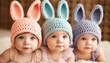 Smiling baby girls playing with rabbit, celebrating winter together generated by AI