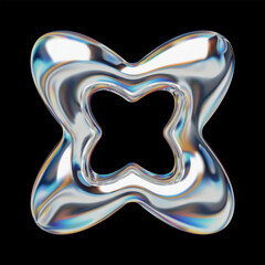 Wall Mural - 3d y2k abstract holographic shape with reflective gloss, chrome metallic element for retro futuristi