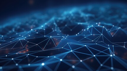 Wall Mural - blue abstract background with a cyber network grid and connected particles.