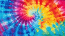 Abstract Colourful Tie Dye Textile Texture Background. Retro, Hippie And Boho Style Banner