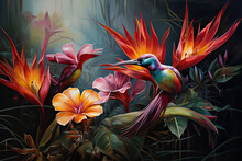 Bird Of Paradise Flowers . Illustration For Postcards, Congratulations.