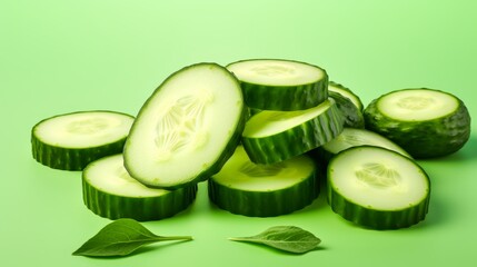 Wall Mural - Cucumber and slices isolated over white background isolated on white background, - Created using AI Generative Technology