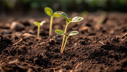 Canvas Print - Growth, nature, plant, leaf, agriculture, dirt, close up, seedling, green color, freshness generated by AI