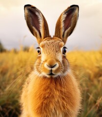 Wall Mural - Cute little rabbit on green grass