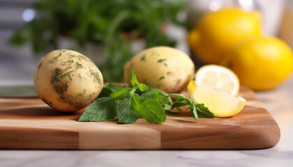 Poster - Freshness and nature on a wooden table, healthy eating with vegetables generated by AI