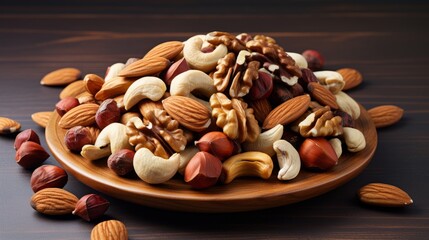Wall Mural - Mixed Nuts: Almonds, Walnuts, and Pecans on a white background isolated on white background, - Created using AI Generative Technology