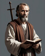Realistic Flat Illustration of Apostle Paul with Sword and Book - Clear-cut Silhouettes High Resolution Gen AI