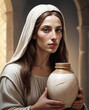 Realistic Illustration of Mary Magdalene with Alabaster Jar - Two-tone shading high resolution portrait in flat illustration style Gen AI