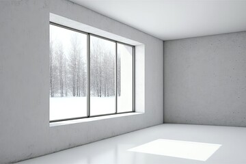 Wall Mural - Empty room with concrete walls, white floor and window