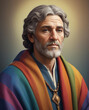Realistic Illustration of Joseph with a Coat of Many Colors in Flat Style | Abstract Patterns and Textures High Resolution Gen AI