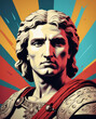 Pop Art Portrait of Alexander the Great with a Sword - Vividly depicted historical figure in flat pop art style Gen AI
