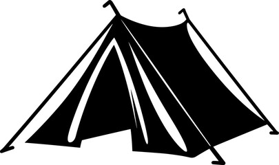 Hand drawn black tent silhouette, white background illustration. AI generated illustration.