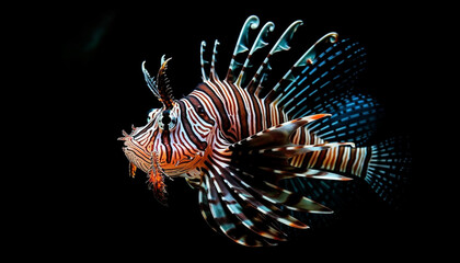 Poster - Colorful lionfish swimming in a tropical reef, showcasing underwater beauty generated by AI