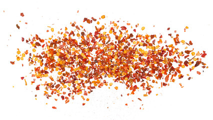 Wall Mural - Spicy chili red pepper flakes, chopped, milled dry paprika pile isolated on white