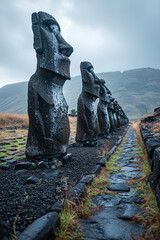 Wall Mural - A mystical image of the Easter Island statues (Moai) at twilight.