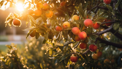 Wall Mural - Freshness of nature harvest ripe fruit on a leafy branch generated by AI