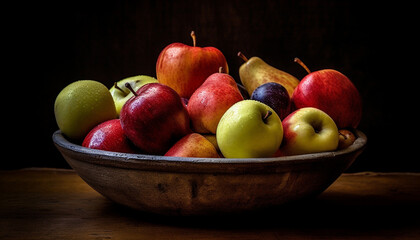 Wall Mural - Freshness of organic apple on wooden table, healthy eating in nature generated by AI