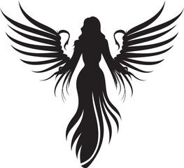 Celestial Harmony Angelic Black Logo Serene Presence Winged Angel Symbol