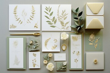 Indulge in the exquisite beauty of this stunning assortment of luxury botanical gold wedding frame elements. Each circular design is meticulously crafted with delicate glitters, graceful leaf branches