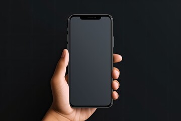 a hand holding a smartphone with a blank screen for communication and touch interaction.