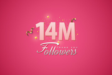 14000 followers card light Pink 14M celebration on Pink background, Thank you followers, 14M online social media achievement poster,