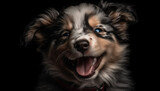 Fototapeta  - Cute puppy portrait small, fluffy, purebred dog, looking at camera generated by AI