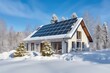 A cozy, solar-powered house in a snowy landscape.