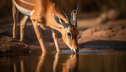 Poster - An impala gazelle looking at camera in African wilderness generated by AI