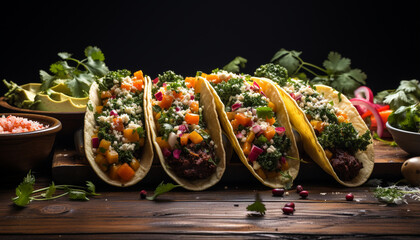 Wall Mural - Freshness and spice in a gourmet Mexican taco meal generated by AI