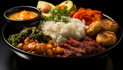 Wall Mural - Grilled meat and vegetables on a healthy plate of freshness generated by AI