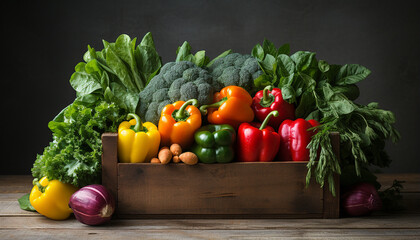 Canvas Print - Fresh, healthy vegetables on wooden table nature colorful bounty generated by AI