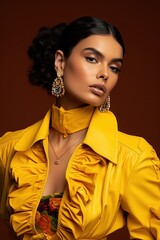 Poster - A woman in a yellow leather jacket.