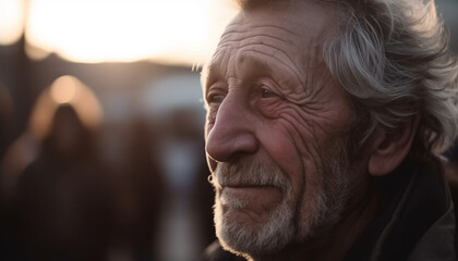 Sticker - Smiling senior man enjoying nature with carefree confidence and joy generated by AI