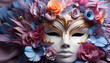 A beautiful woman wearing a purple flower mask celebrates love generated by AI