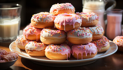 Canvas Print - Freshly baked donut with chocolate icing, a sweet indulgence generated by AI