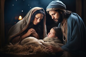 Jesus, Joseph and Mary in the barn.	