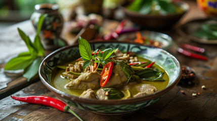 Canvas Print - beef green curry Thai variety of curry