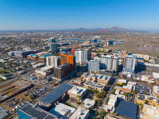 Wall Mural - Tempe city downtown and Arizona State University ASU main campus aerial view in city of Tempe, Arizona AZ, USA. 