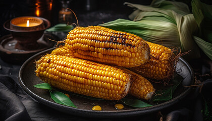 Poster - Fresh grilled corn on the cob, a healthy vegetarian meal generated by AI