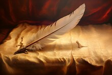 A Symbolic Painting Of A Feather Quill Writing The Word 'Freedom' On Parchment, Representing The Power Of Voice And Advocacy.