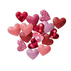 Wall Mural - Pile of red and pink glittery hearts, isolated