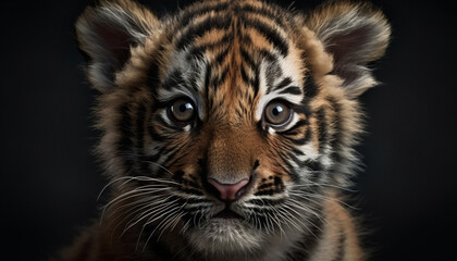 Sticker - Tiger, close up, feline, nature, striped, big cat, endangered species, fur, cute, staring generated by AI