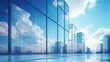 Modern glass buildings reflection with clear cloudy blue sky view background. AI generated image