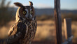 Great horned owl perching on branch, staring with wisdom generated by AI