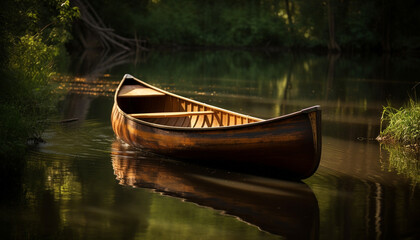 Sticker - Tranquil scene of a rowboat on a peaceful autumn pond generated by AI