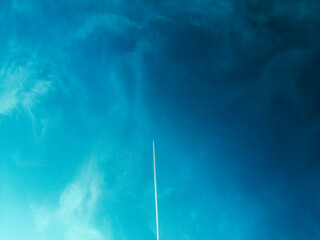 Summer blue sky cloud gradient light white background. Gloomy bright blue landscape in environmental daytime horizon. Airplane. Airplane flight.