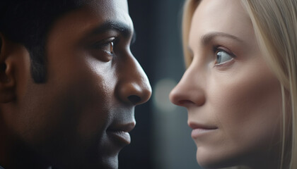 Wall Mural - Two young women looking at each other, smiling with love generated by AI