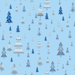  Winter forest scandinavian hand drawn seamless pattern. New Year, Christmas, holidays silver texture with Christmas