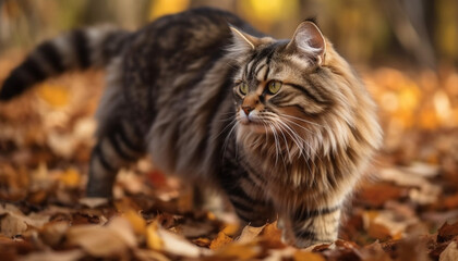 Poster - Cute kitten playing in the autumn forest, surrounded by nature generated by AI